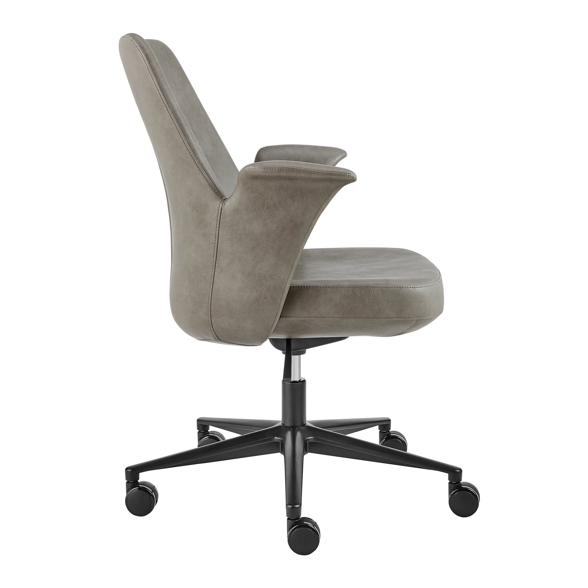 Flared Arm Gray Leather Office Chair