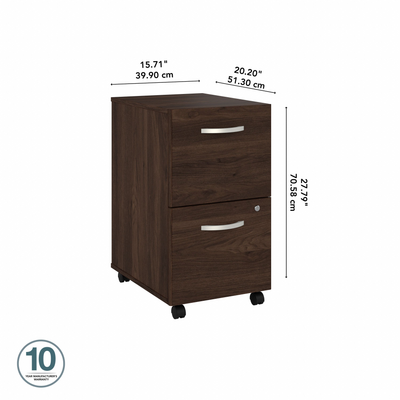 16" Pre-Assembled Mobile 2-Drawer File Cabinet in Black Walnut
