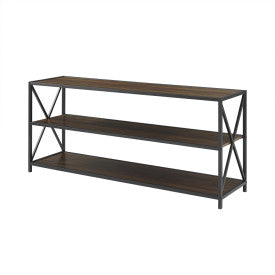 60" Industrial X-Frame Steel & Dark Walnut Credenza
