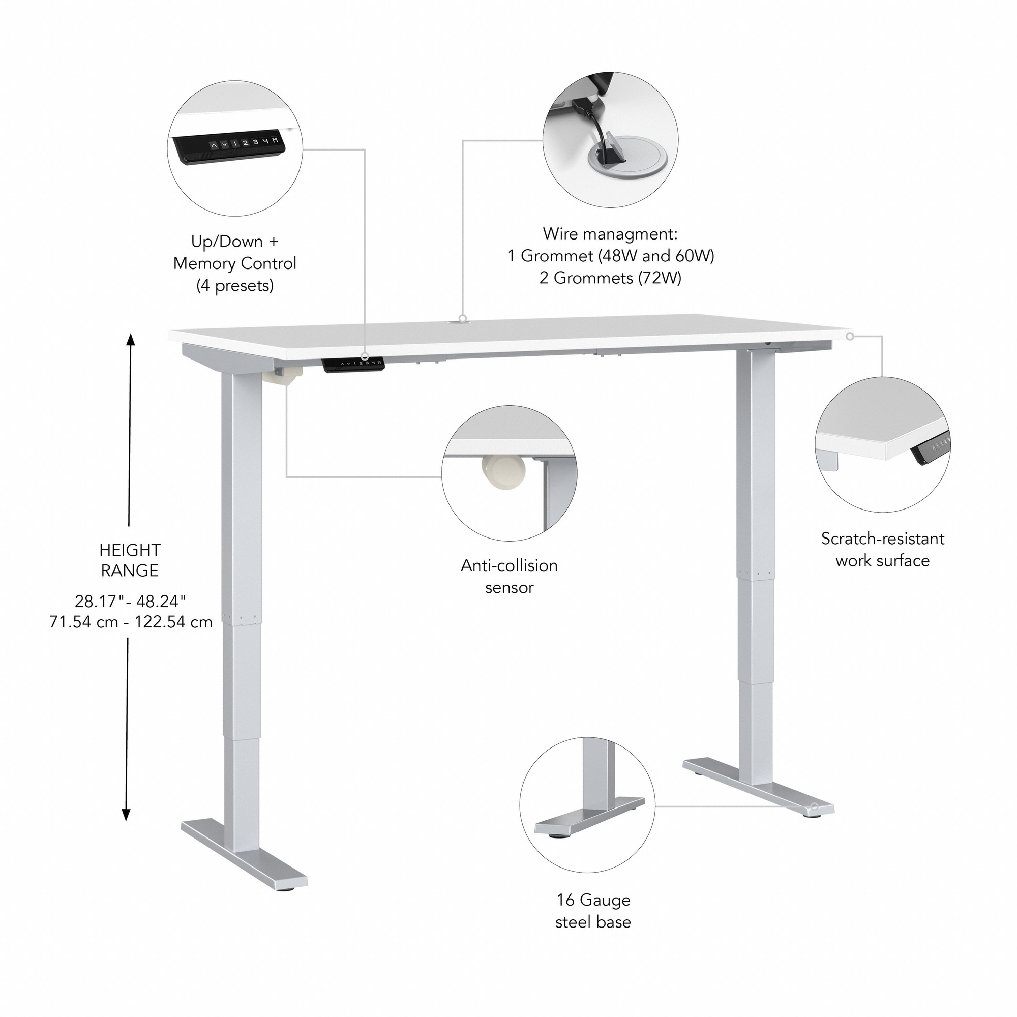 72" Standing Office Desk in White with Metallic Base