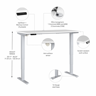 72" Standing Office Desk in White with Metallic Base