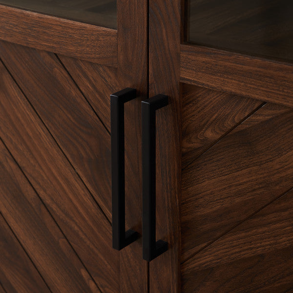68" Dark Walnut Cabinet/Bookshelf with Chevron-Patterned Doors