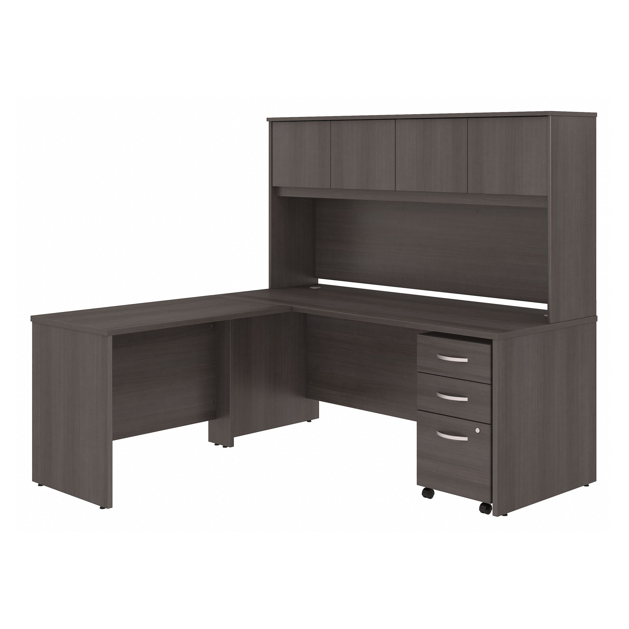 72" x 72" Modern L-Shaped Desk with Hutch & Mobile File in Storm Gray