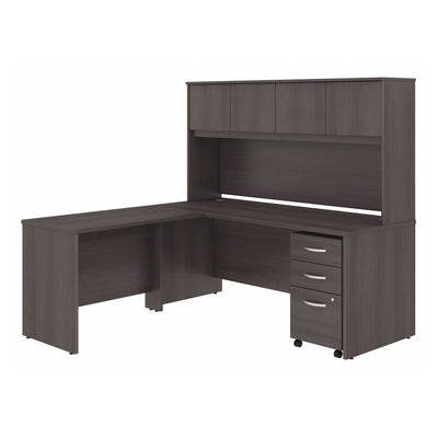 72" x 72" Modern L-Shaped Desk with Hutch & Mobile File in Storm Gray