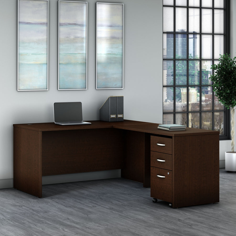Mocha Cherry L-Shaped Premium Desk with Mobile Pedestal