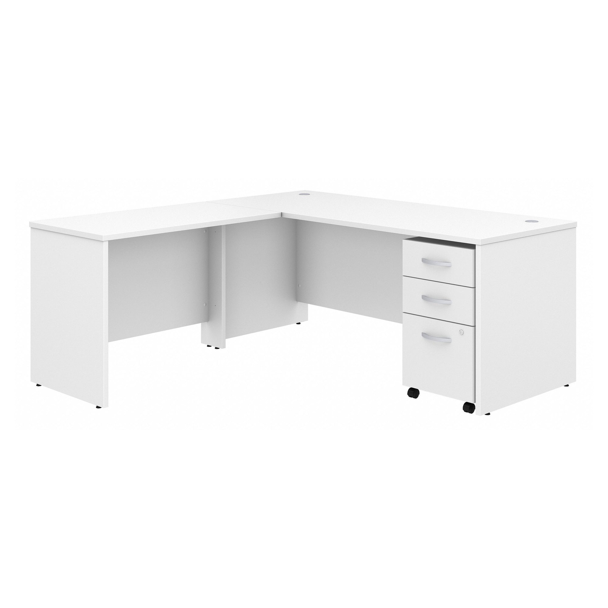 White 72" L-Shaped Desk with 42" Return and Mobile Pedestal