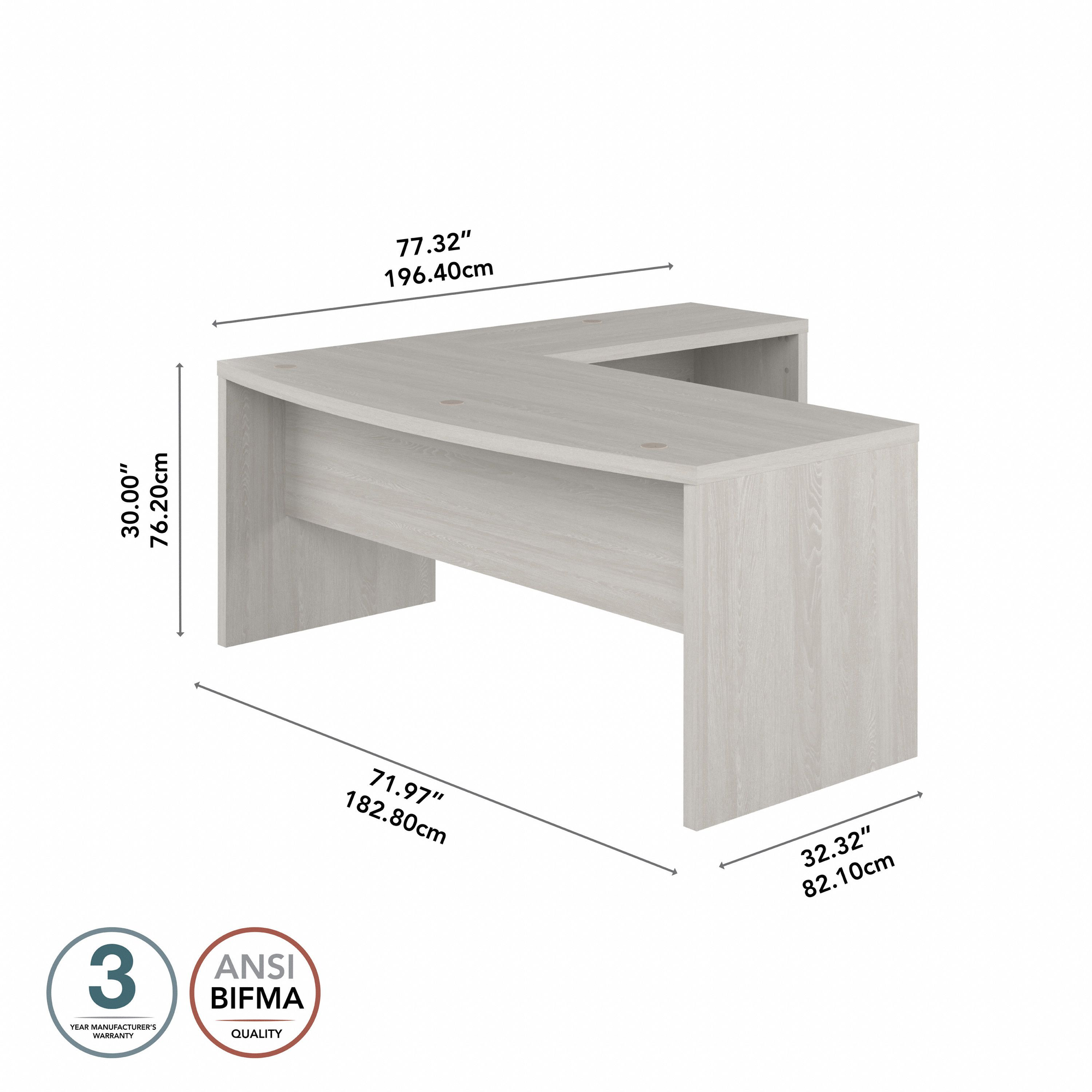 72" Modern L-Shaped Bow-Front Office Desk in Gray Sand