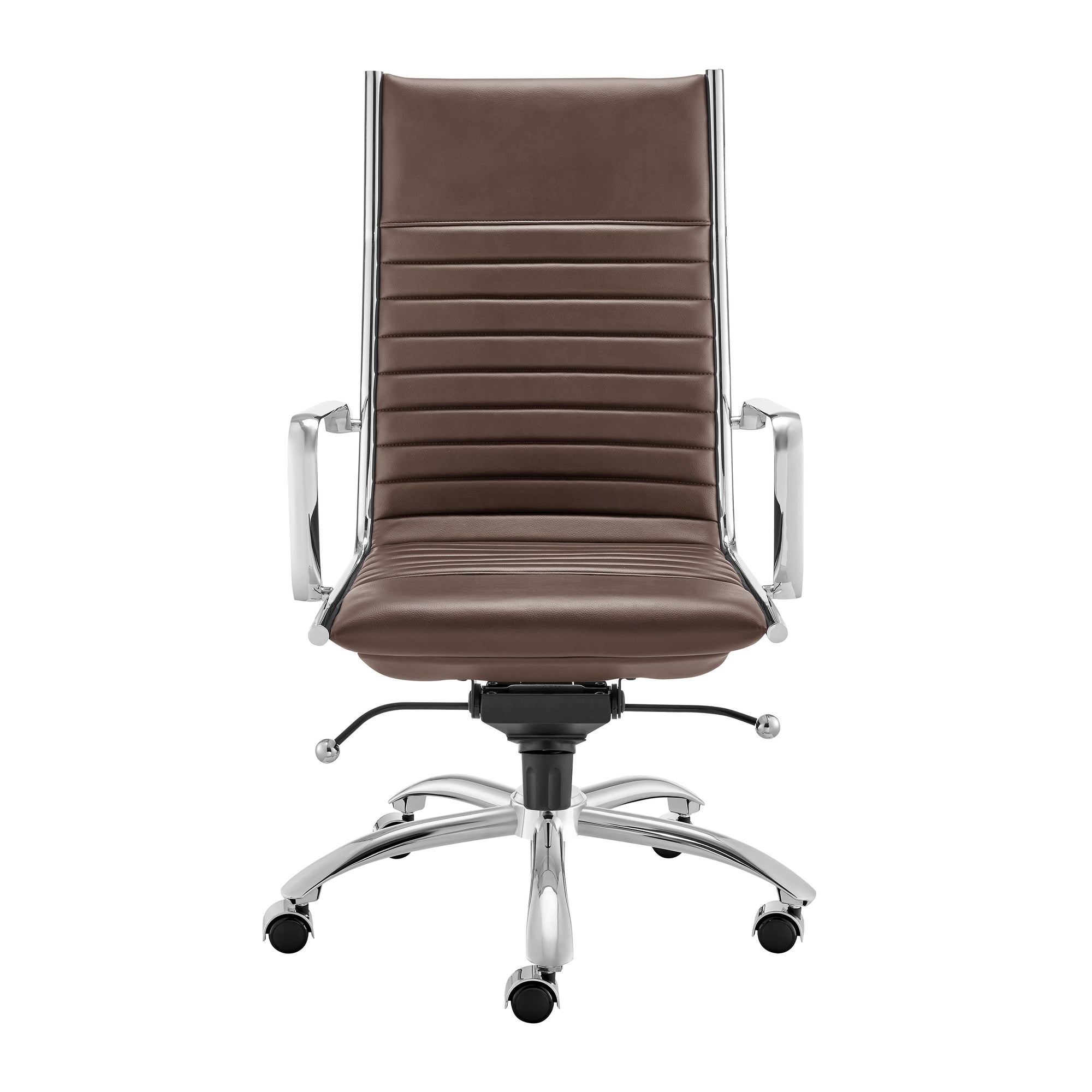 Brown Leather & Chrome High Back Modern Office Chair