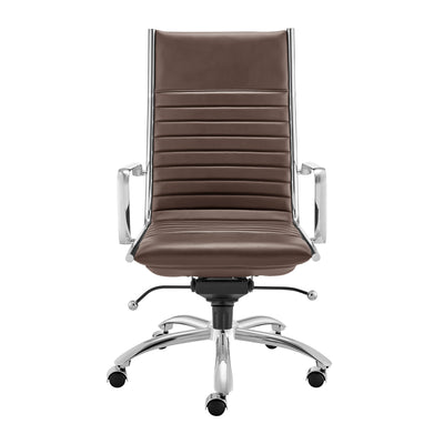 Brown Leather & Chrome High Back Modern Office Chair