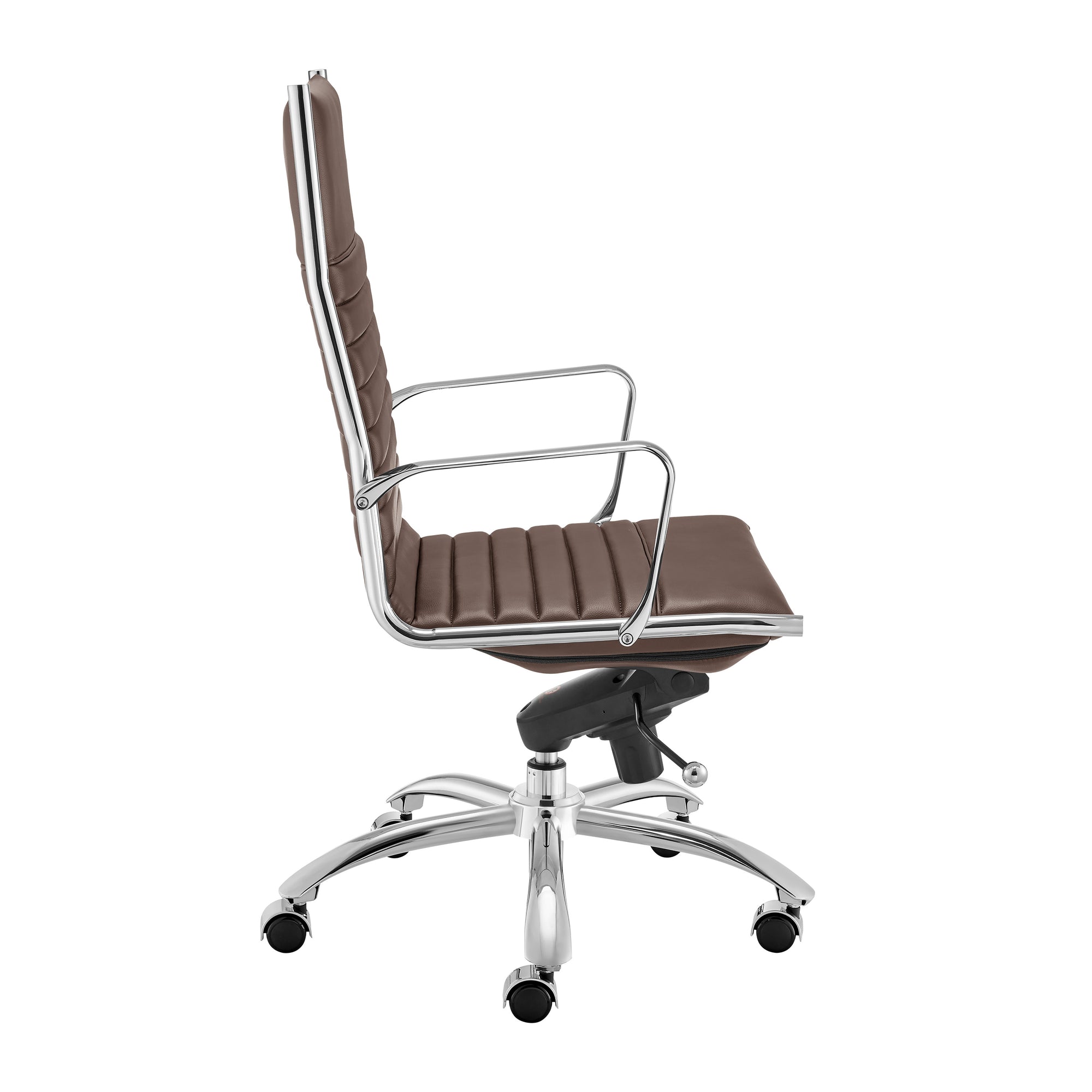 Brown Leather & Chrome High Back Modern Office Chair