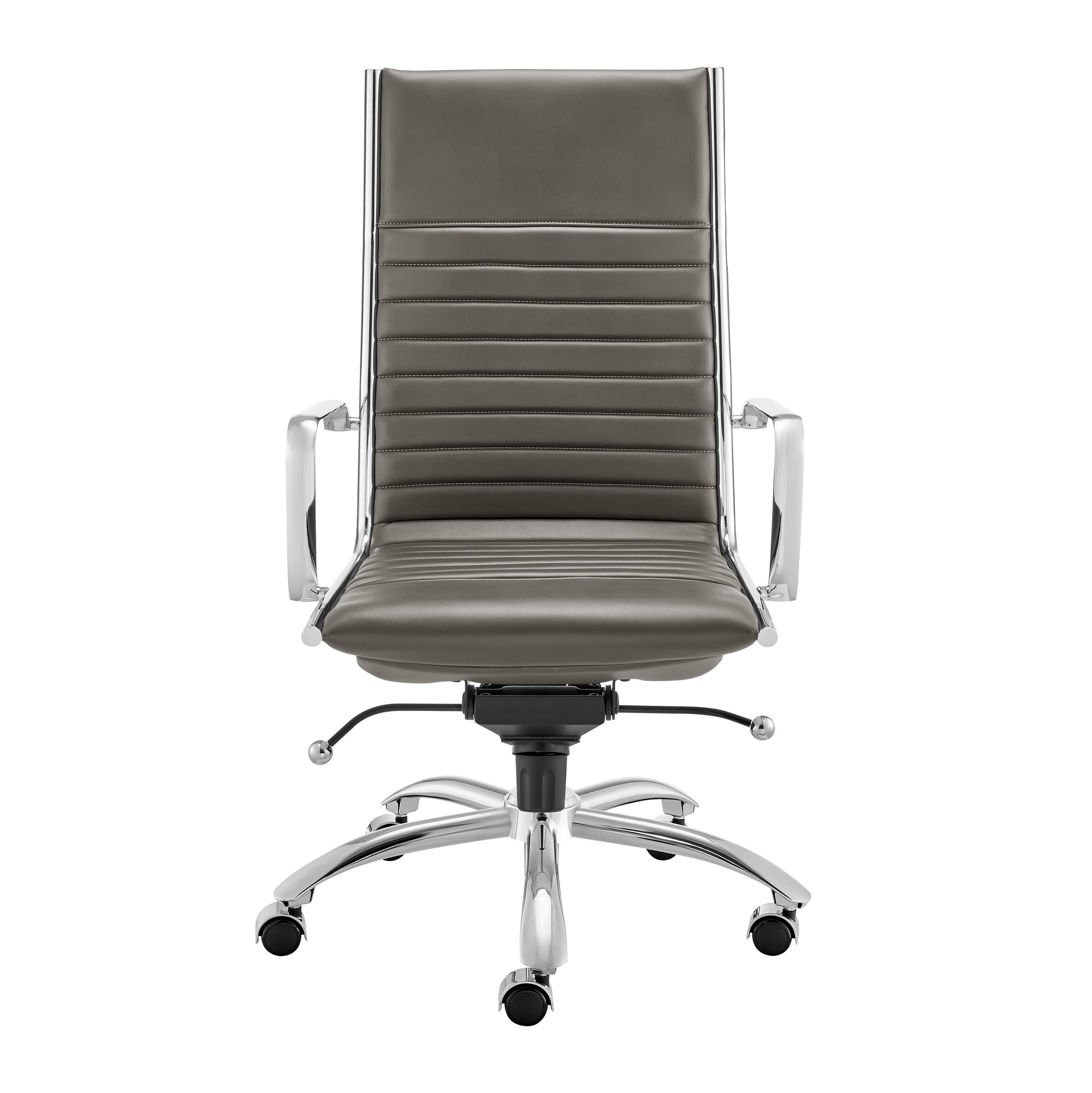 Gray Leather & Chrome High Back Modern Office Chair