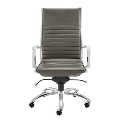Gray Leather & Chrome High Back Modern Office Chair