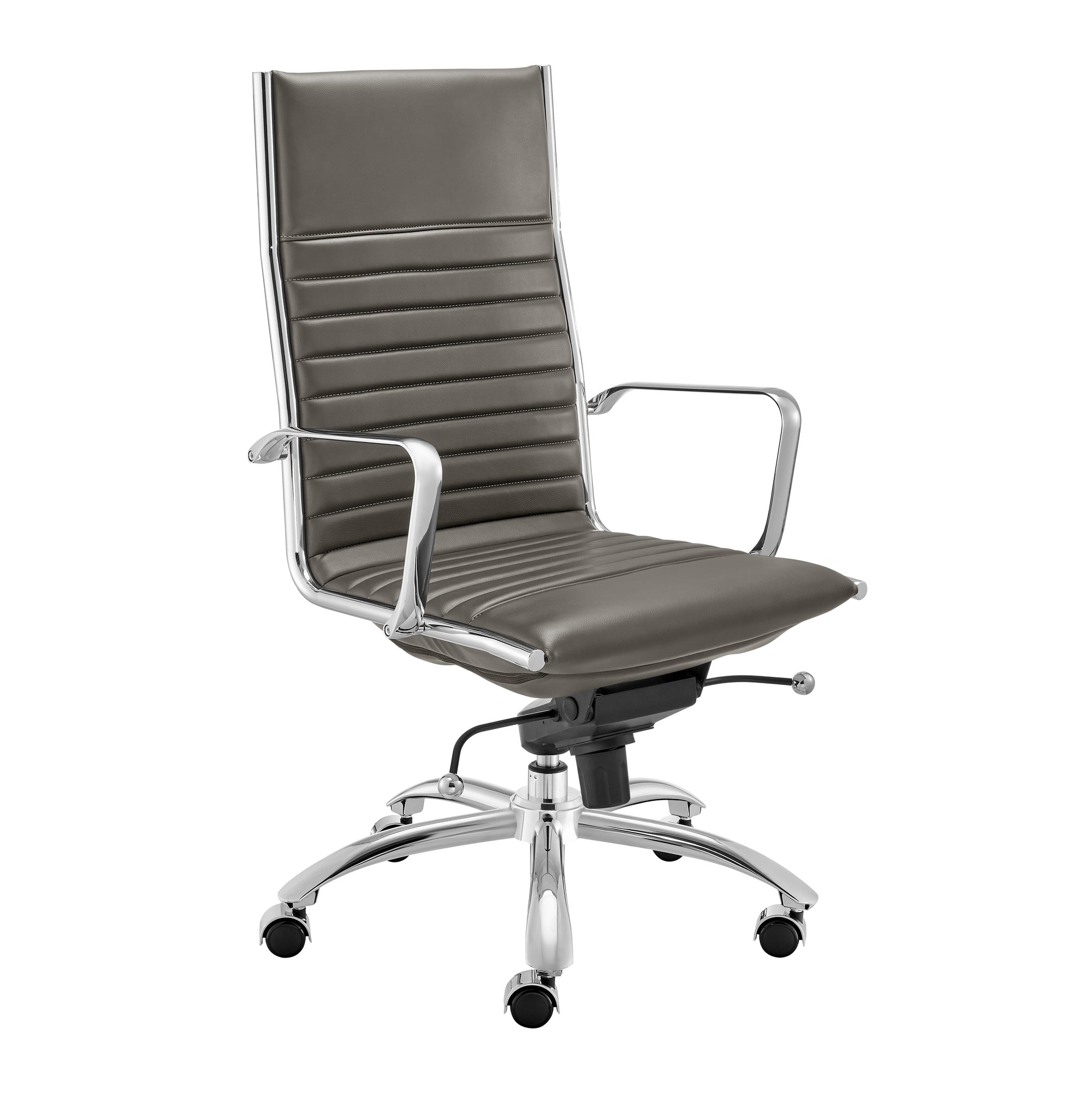 Gray Leather & Chrome High Back Modern Office Chair