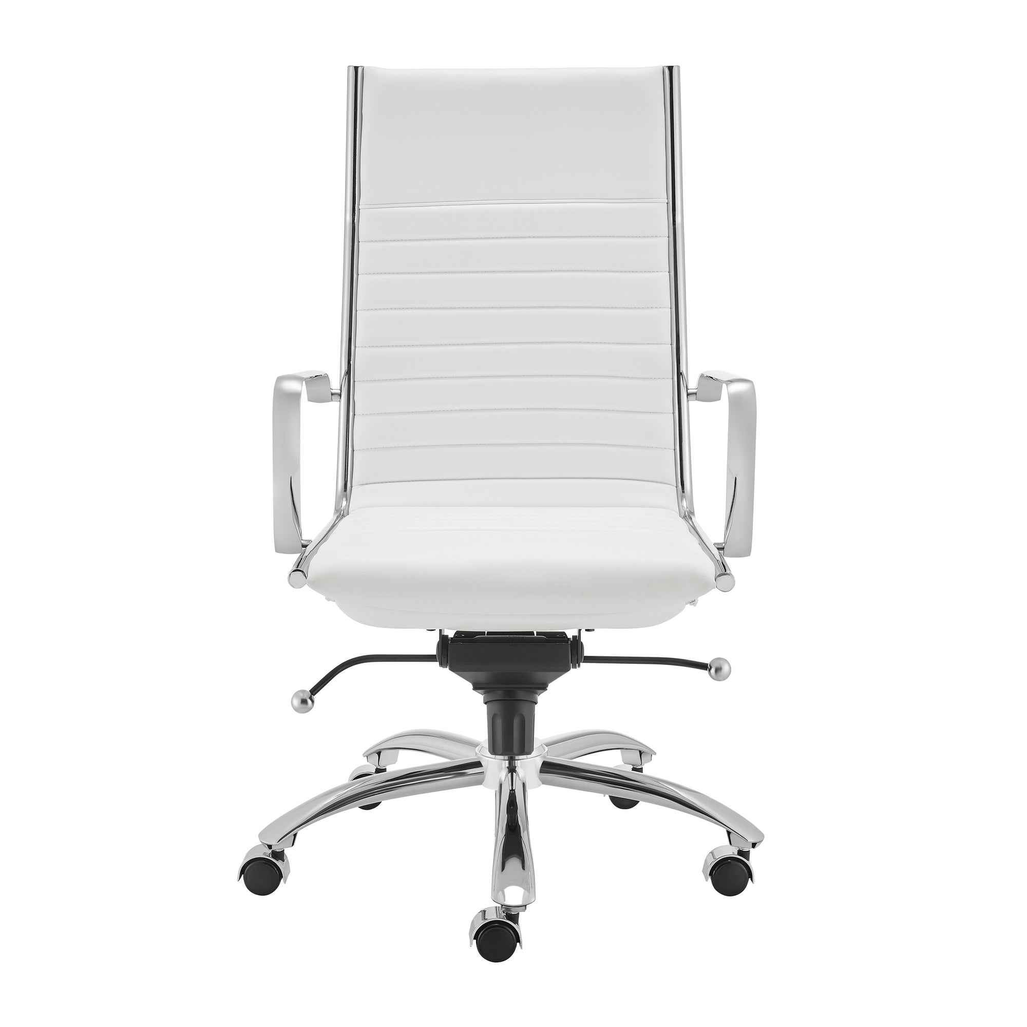 White Leather & Chrome High Back Modern Office Chair