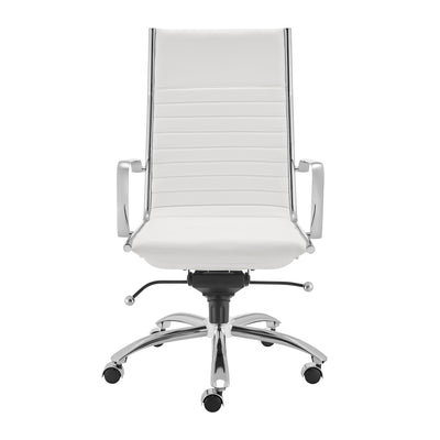 White Leather & Chrome High Back Modern Office Chair
