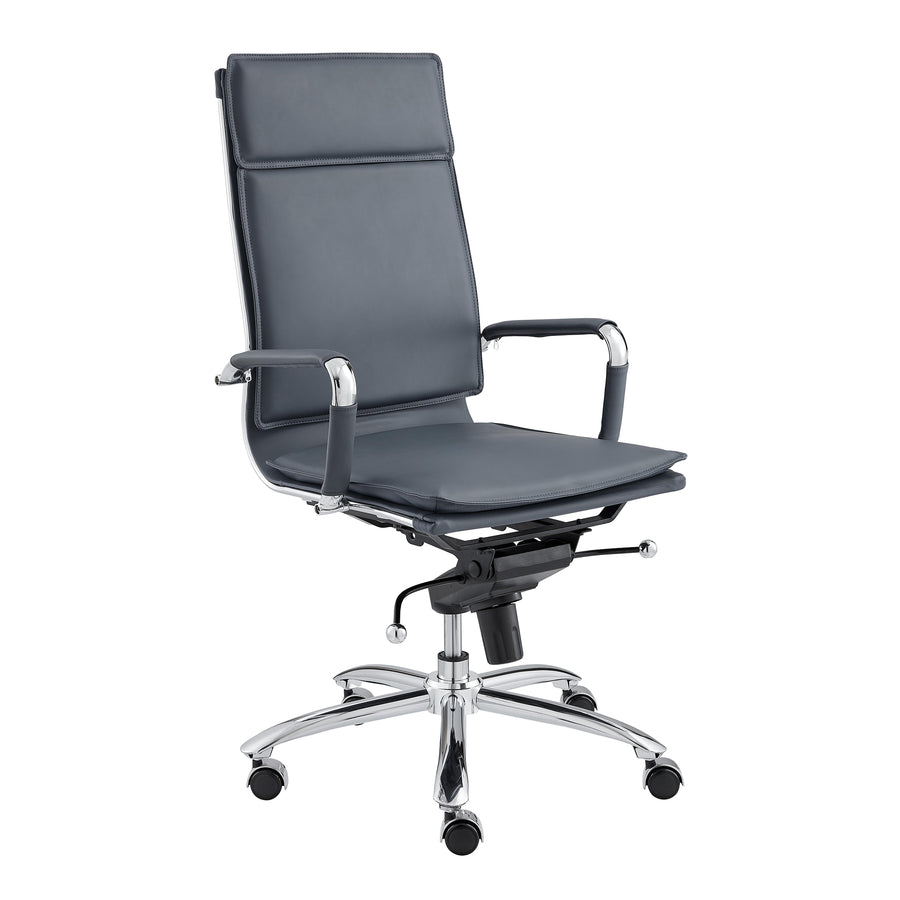 High Back Blue Leather & Chrome Modern Office Chair
