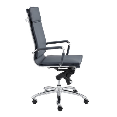 High Back Blue Leather & Chrome Modern Office Chair