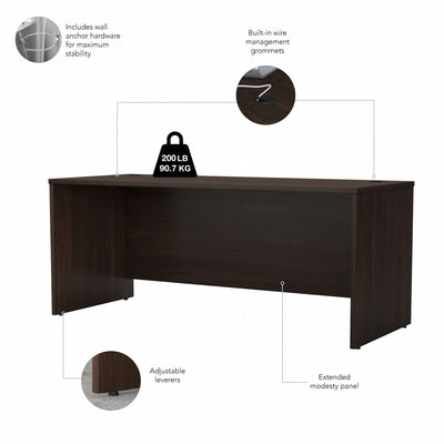 Black Walnut 72" Modern Office Desk with Mobile Pedestal