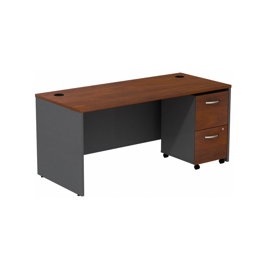 66" Office Desk with 2-Drawer Mobile Pedestal in Hansen Cherry