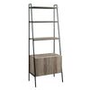 72" Gray Woodgrain & Metal Ladder Bookcase with Cabinet