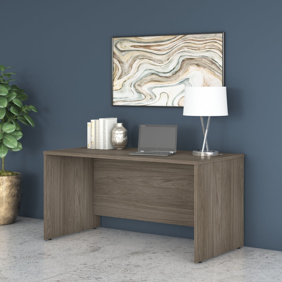 60" Rugged Modern Office Desk with Privacy Panel in Modern Hickory