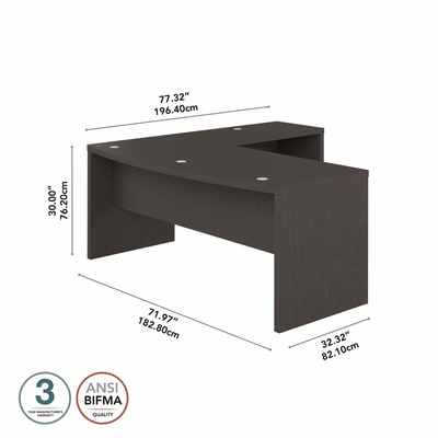 72" Modern L-Shaped Bow-Front Office Desk in Charcoal Maple