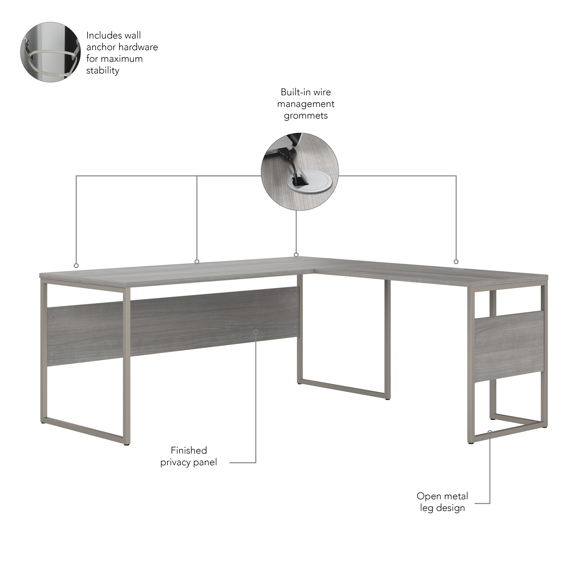 72”Modern Executive L-Shaped Office Desk in Platinum Gray