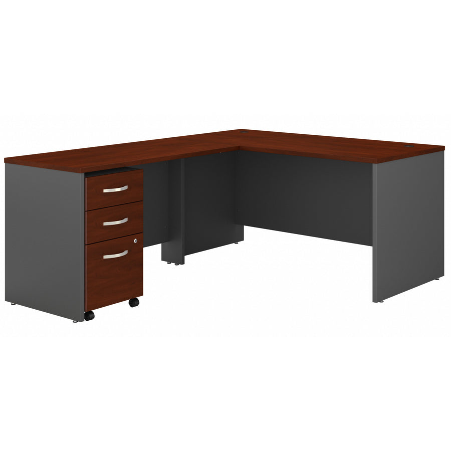 60" L-Shaped Desk with Mobile Pedestal in Cherry/Graphite