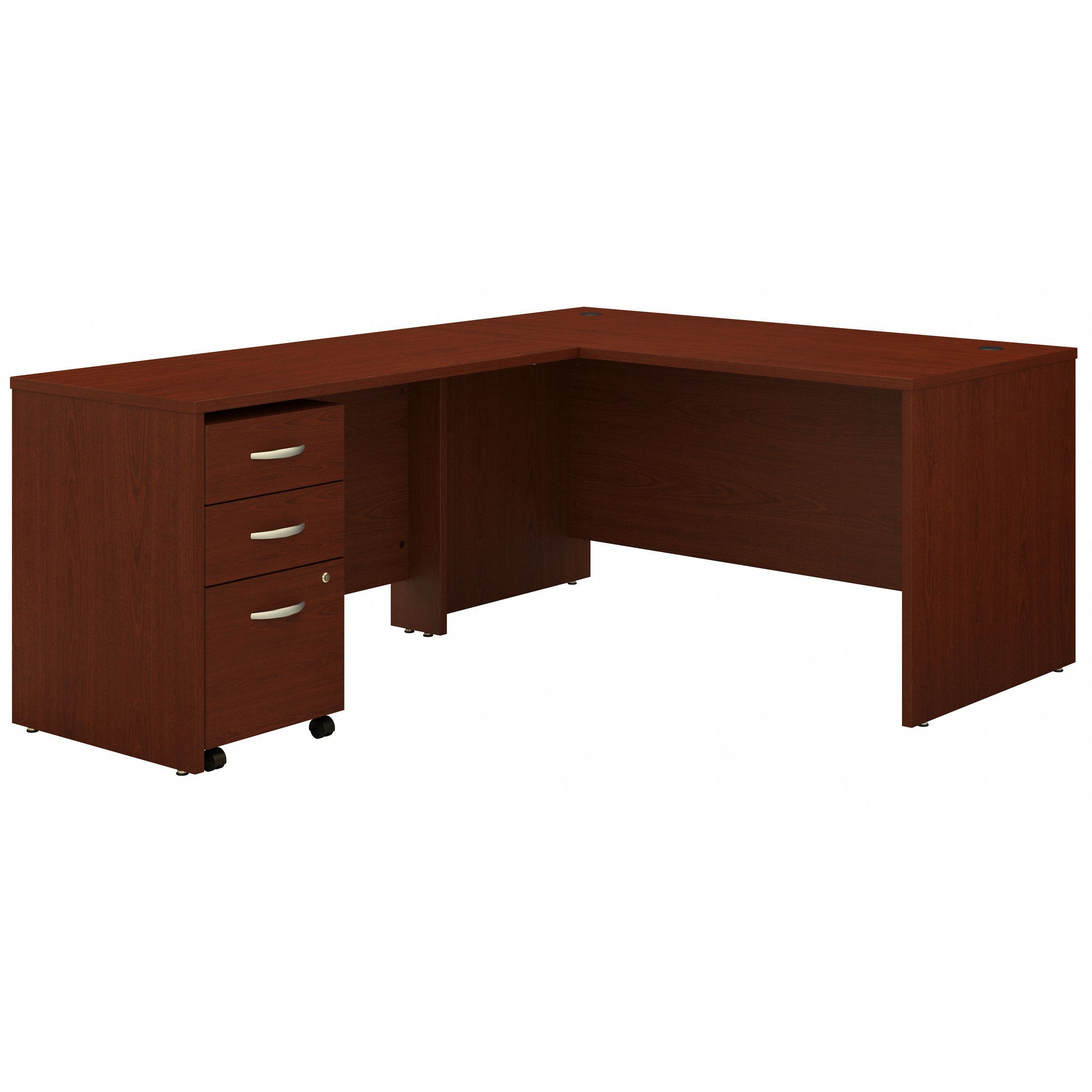 60" L-Shaped Desk with Mobile Pedestal in Mahogany