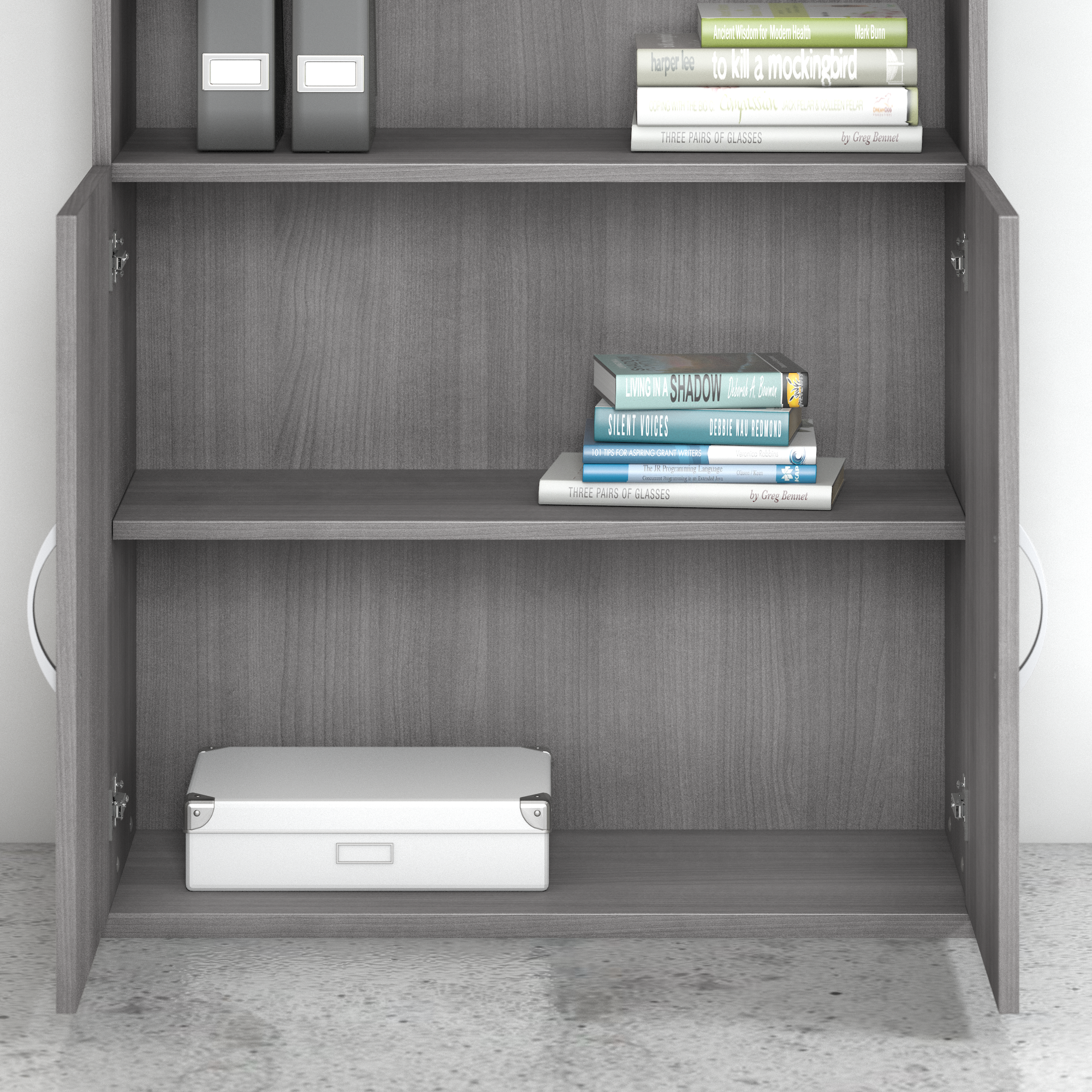36" Modern Tall Bookcase in Platinum Gray