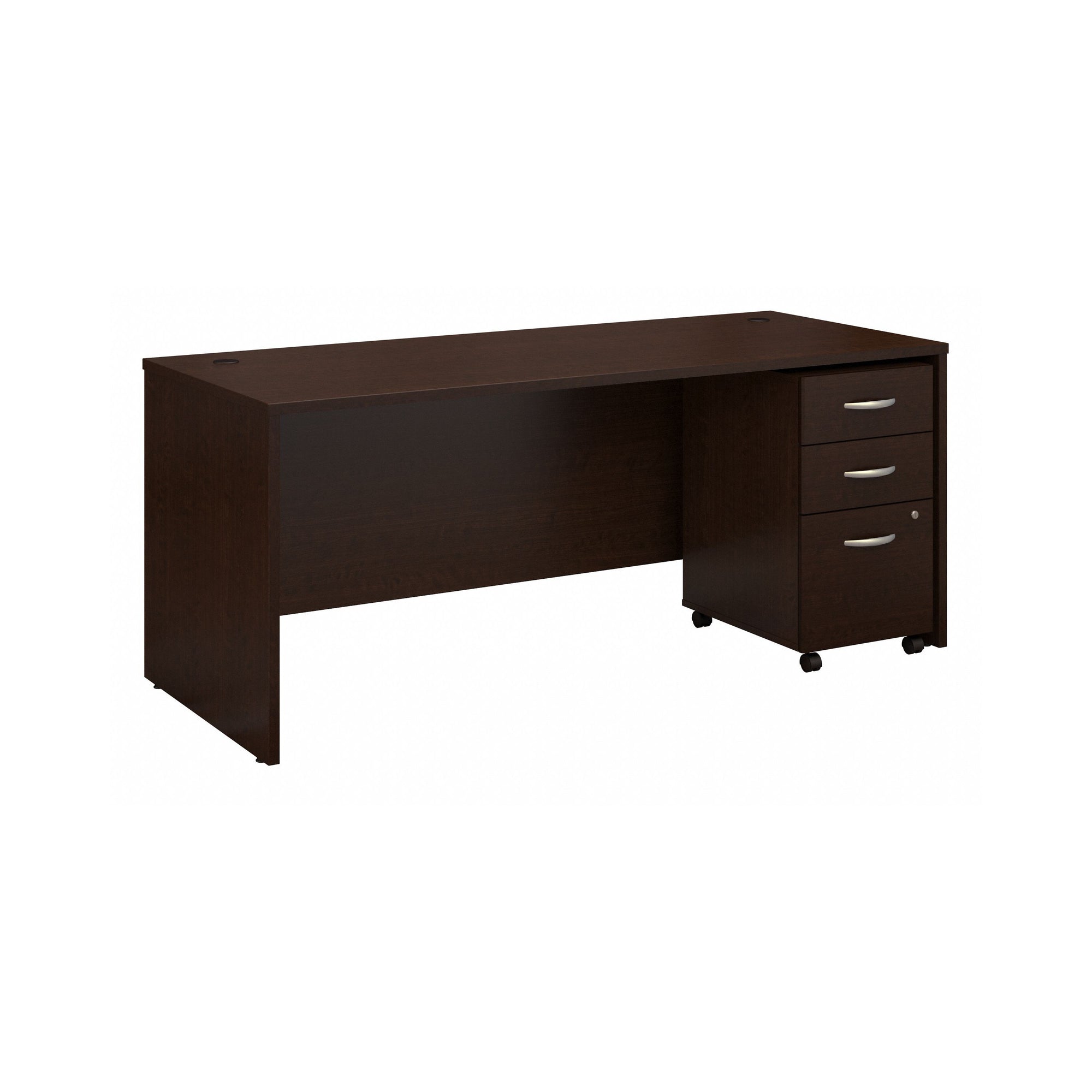 72" Office Desk with 3-Drawer Mobile Pedestal in Mocha Cherry