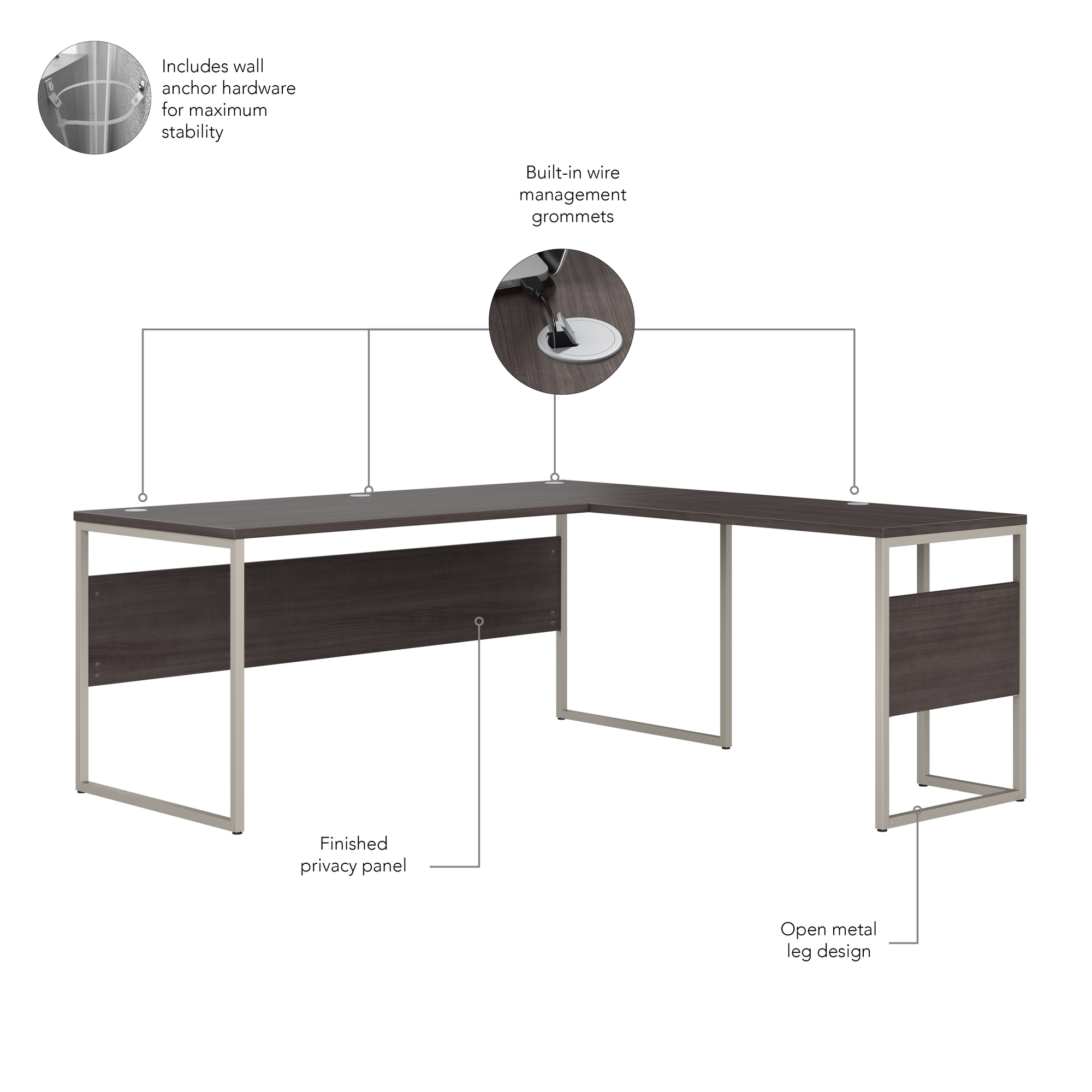 72" Modern L-Shaped Office Desk in Storm Gray