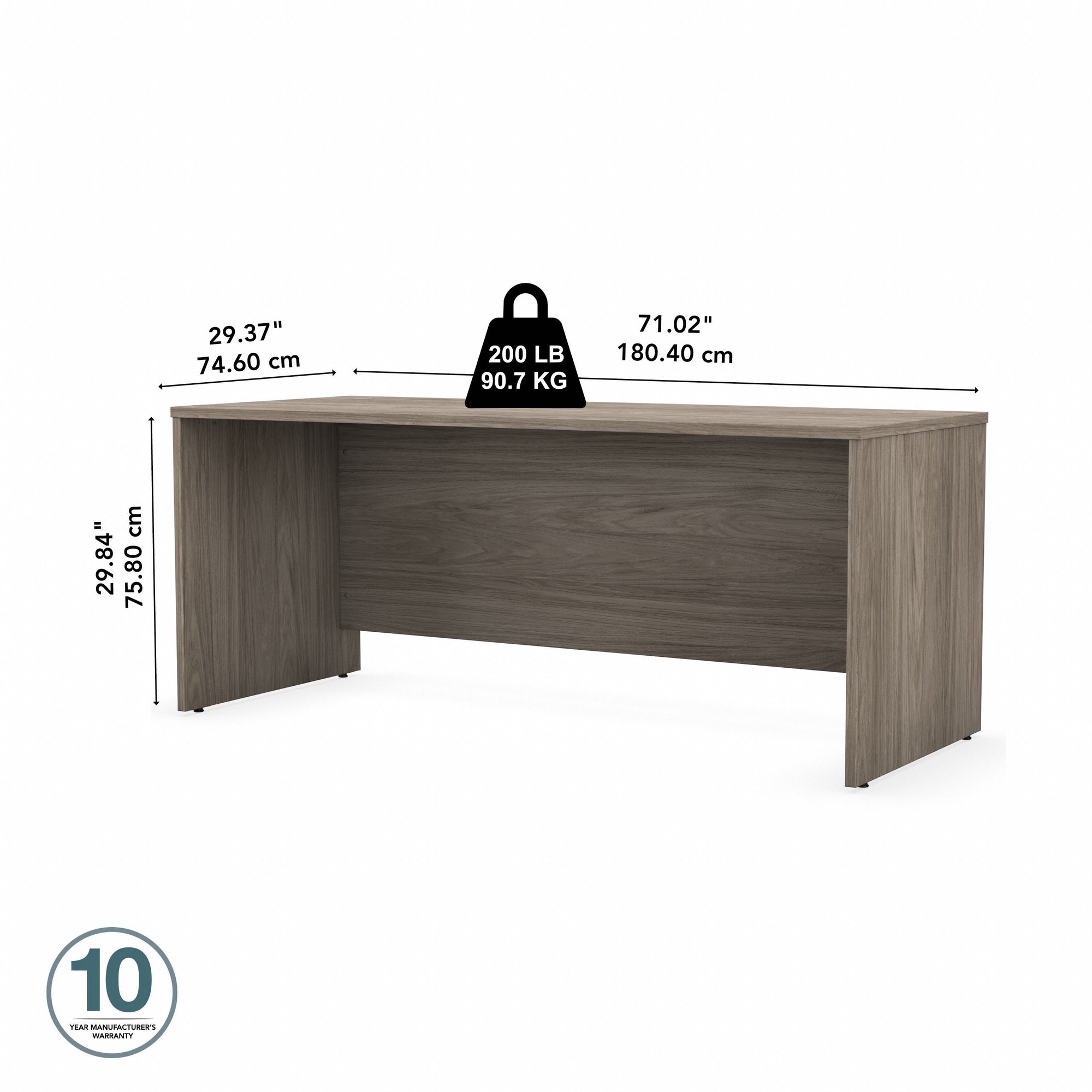 72" Modern Office Desk with Privacy Panel in Modern Hickory