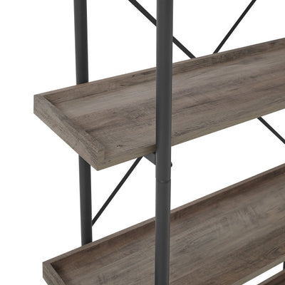 68" Gray Woodgrain and Metal Modern Bookcase