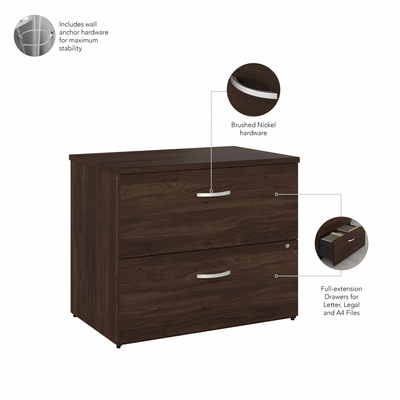 36" Pre-Assembled 2-Drawer Lateral File Cabinet in Black Walnut