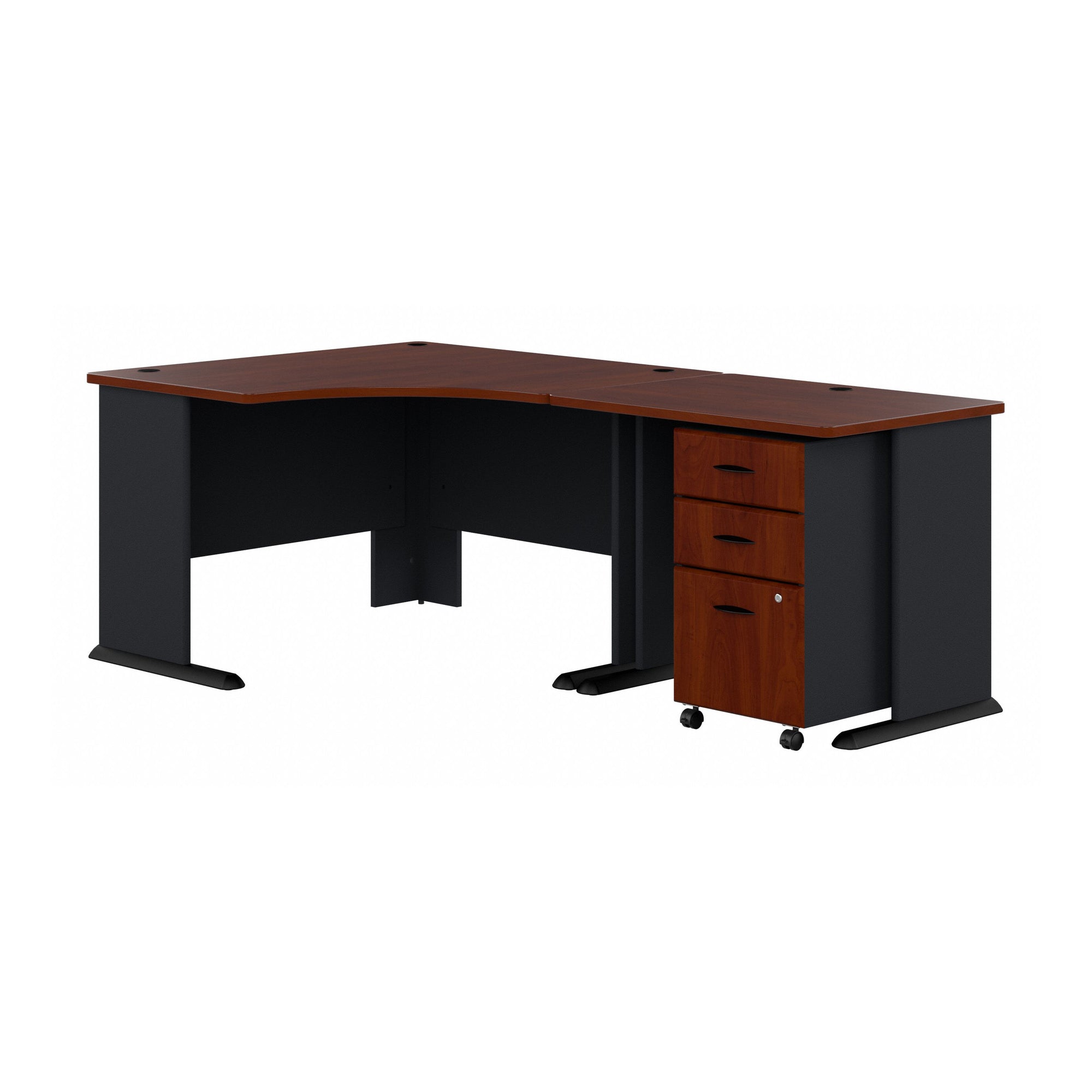 48" Corner Office Desk with Return and Mobile Pedestal in Hansen Cherry
