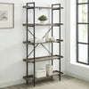 68" Gray Woodgrain and Metal Modern Bookcase