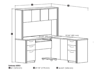 66" Premium L-shaped Desk with Hutch in Dark Chocolate