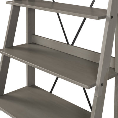 68" Gray Woodgrain Solid Wood Ladder Bookshelf