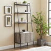 72" Gray Woodgrain & Metal Ladder Bookcase with Cabinet