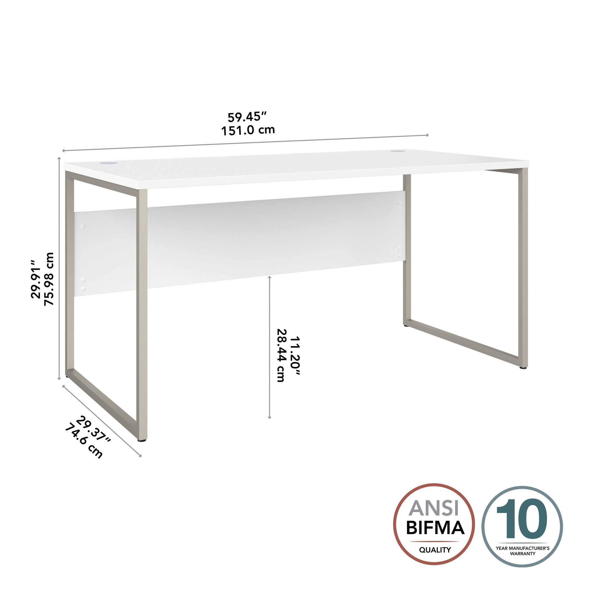60" Elegant Modern Office Desk with Metal Legs in White