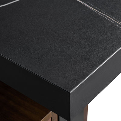 Black sintered stone desktop surface and edge detail on Zen Pro executive standing desk