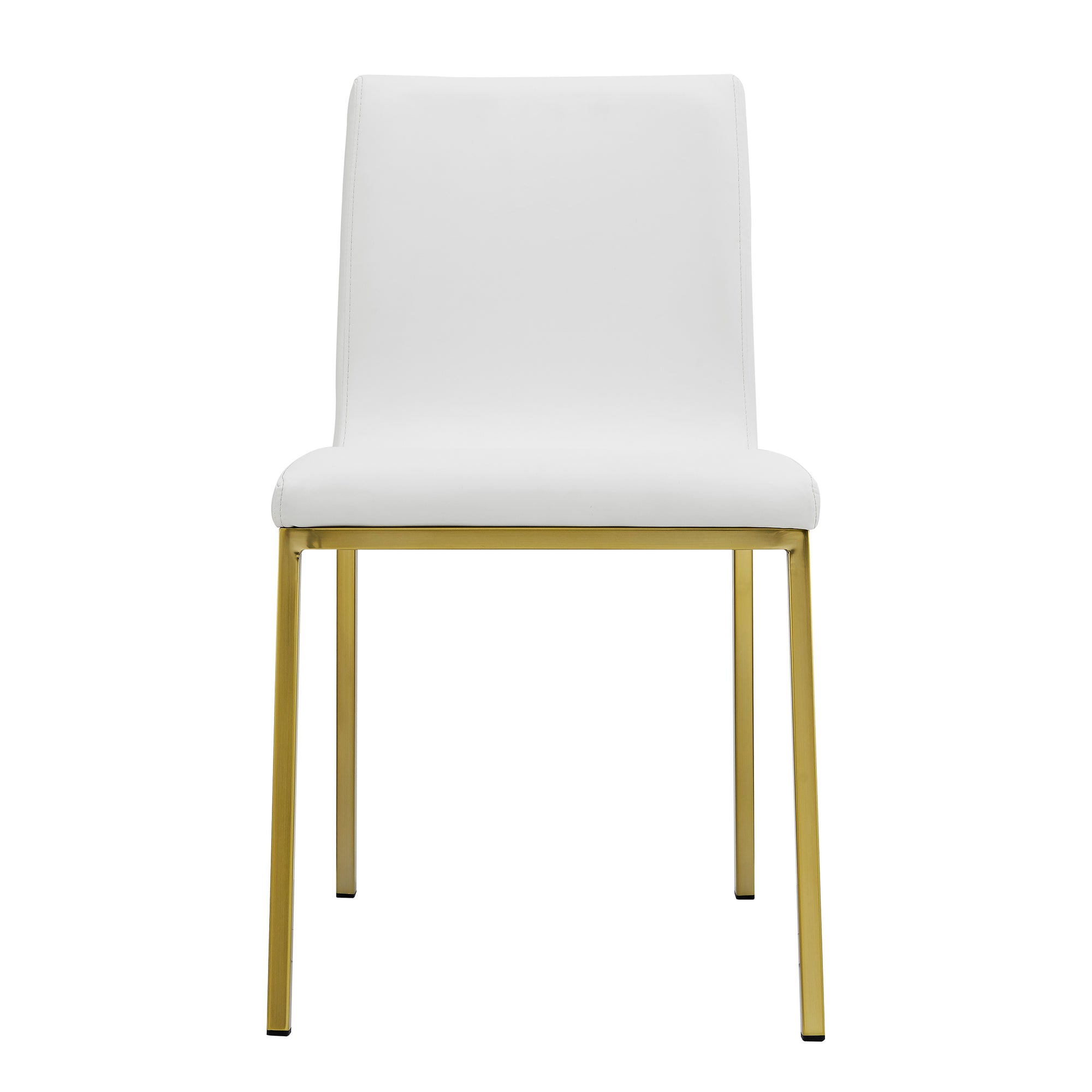 White Leather Guest Chair with Brushed Gold Stainless Legs (Set of Two)