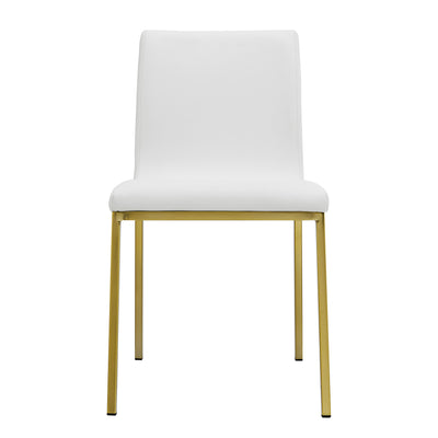 White Leather Guest Chair with Brushed Gold Stainless Legs (Set of Two)