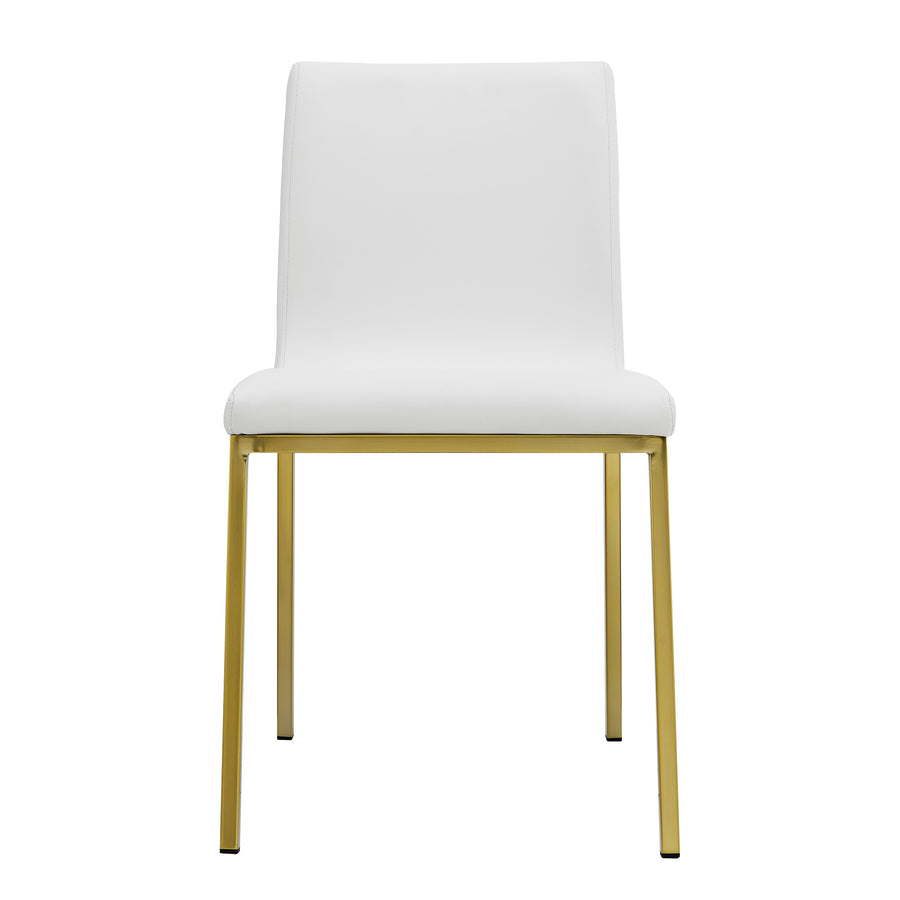 White Leather Guest Chair with Brushed Gold Stainless Legs (Set of Two)