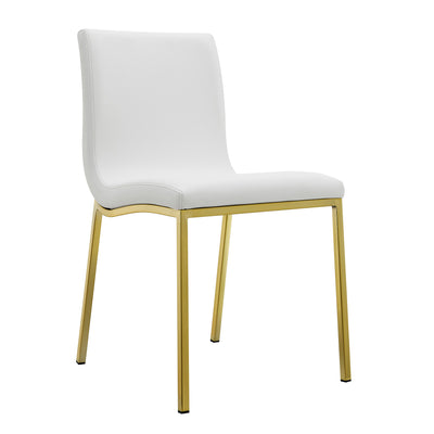 White Leather Guest Chair with Brushed Gold Stainless Legs (Set of Two)