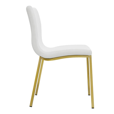 White Leather Guest Chair with Brushed Gold Stainless Legs (Set of Two)