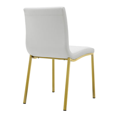 White Leather Guest Chair with Brushed Gold Stainless Legs (Set of Two)