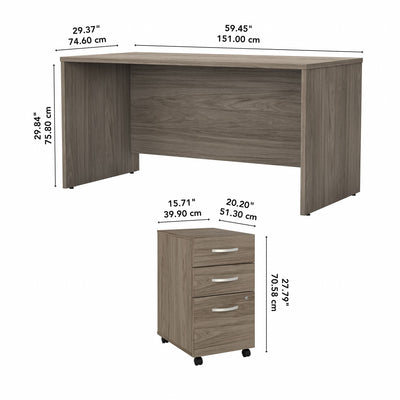 Modern Hickory 60" Rugged Executive Desk with Mobile Pedestal