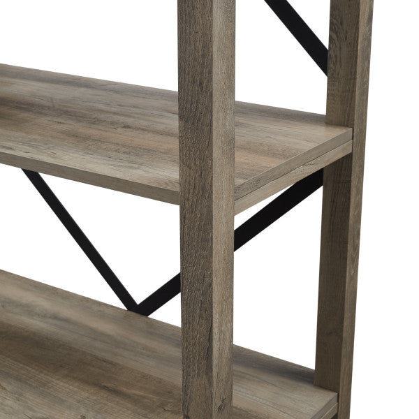 64" Gray Woodgrain Bookcase with X-Framing